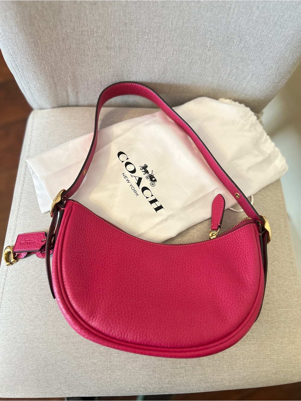 Coach Hot Pink Pebble Leather Crescent Shoulder Bag